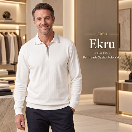 Ekru Fermuarlı Sweatshirt