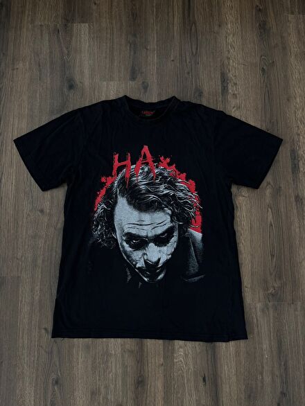 Joker Baskılı Siyah Vintage Tişört