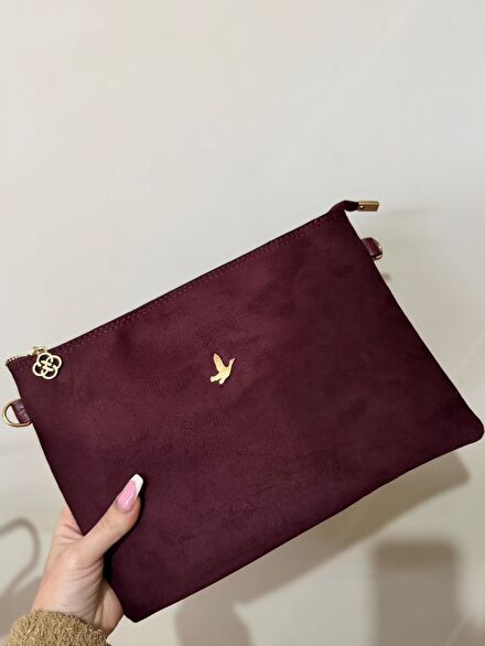 Bordo Kuş Figürlü Portföy Çanta