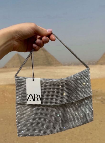 Zara Swarovski Taşlı Gümüş Çanta