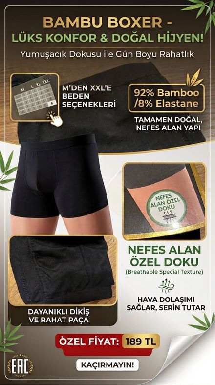 2‘Lİ🔥 SÜPER YUMUŞAK ERKEK BAMBU BOXER