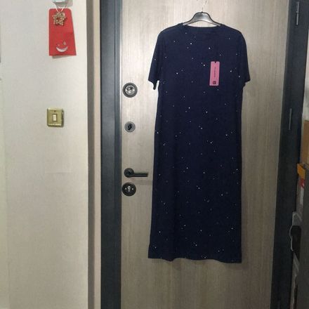 38/M beden Lacivert Yıldızlı Uzun Elbise
