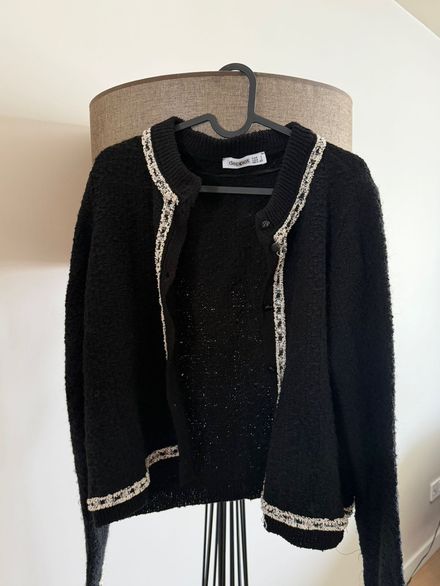 Siyah Tweed Detaylı Hırka