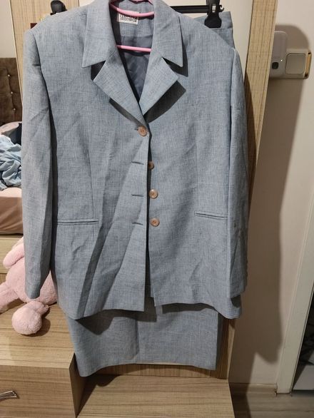 Buz mavisi Blazer Ceket ve Etek Seti