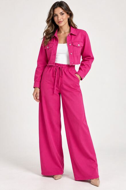 Pembe Denim Ceket ve Pantolon Seti
