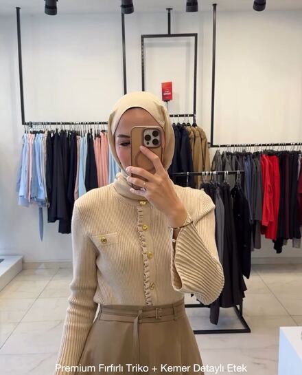 Vesna desing fırfırlı triko kemer etek