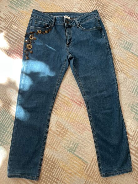 Nakışlı Jean Pantolon