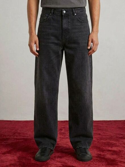 Erkek Siyah Geniş Kesim Jean Pantolon