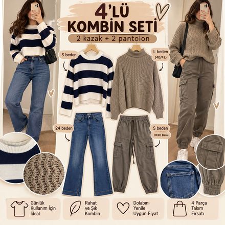 4'lü Kombin Seti: 2 Kazak + 2 Pantolon