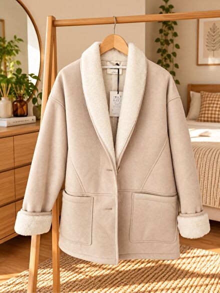 Pull&Bear Ekru lü Oversize Kaban