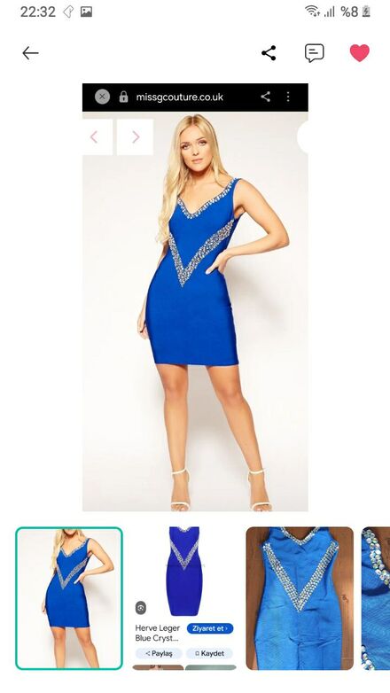Herve Leger Mavi Süslemeli Kısa Elbise