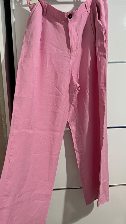Zara XXL Beden Pembe Keten Dokulu Wide