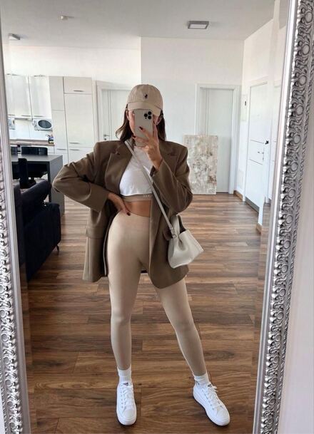 Bej Yüksek Bel Spor Tayt