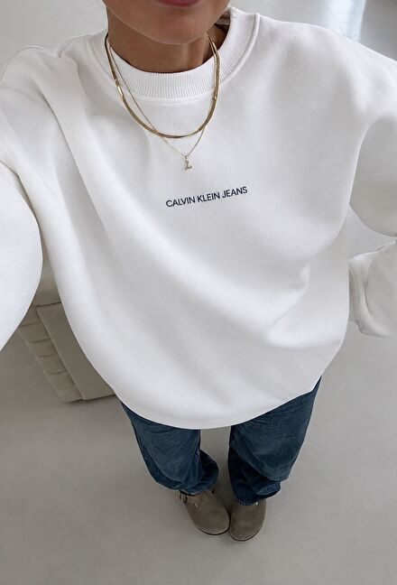 Calvin klein içi tüylü beyaz sweatshirt