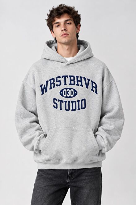 Erkek Kapüşonlu Gri Sweatshirt