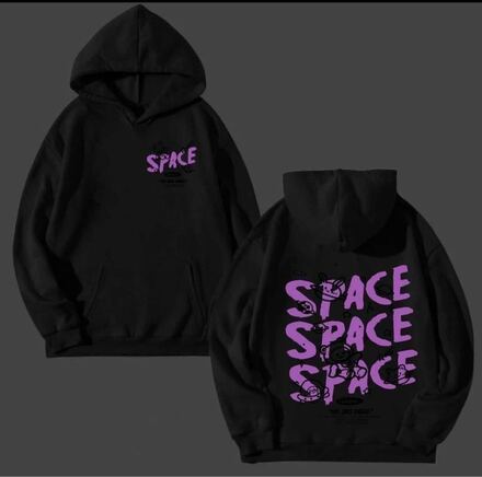 Space Baskılı Siyah Sweatshirt