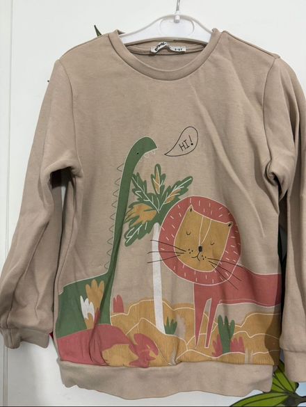 Civil Bej Dinozor ve Aslan Desenli Sweat