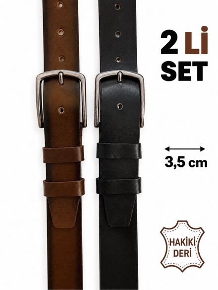 Kahverengi Deri Kemer seti 3,5 cm