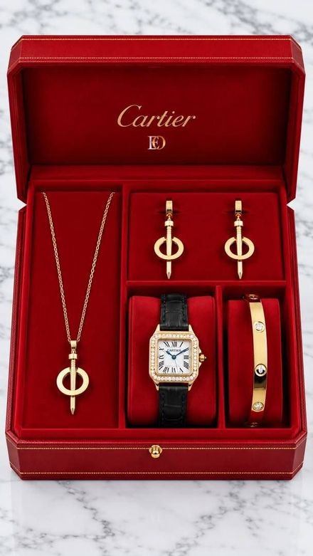 Cartier Kadın Takı ve Saat Seti