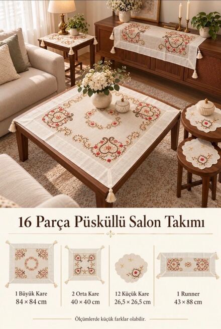 ✨ 16 Parça Püsküllü Salon Takımı