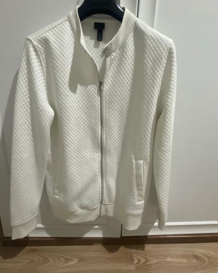 Beyaz Kapitone Fermuarlı Sweatshirt