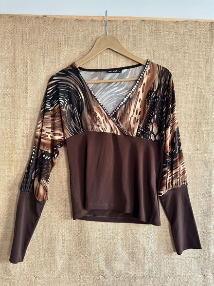 Kahverengi Desenli vintage bluz