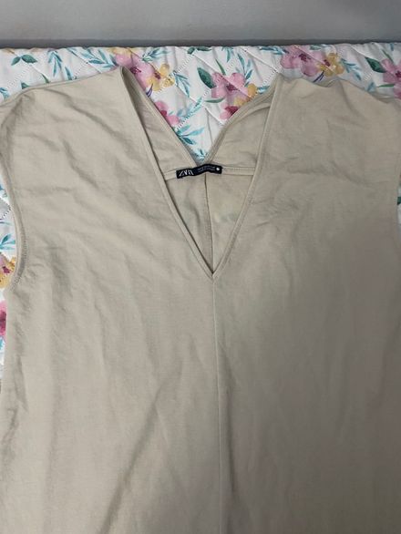 ZARA Bej elbise KETEN BİR DEFA KUL S-M
