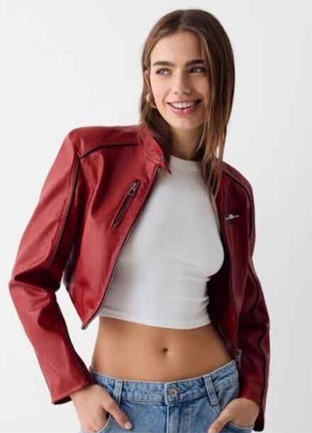 bershka kırmızı deri ceket