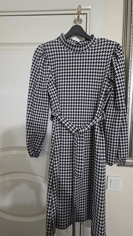 Houndstooth Desenli Elbise