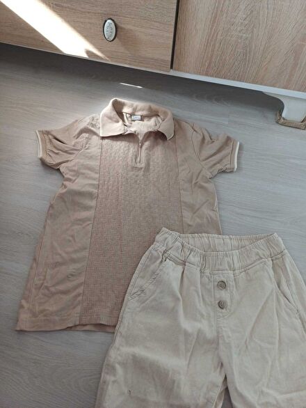 Bej Polo Yaka Tişört ve Şort Takım