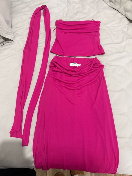 Pembe İkili Takım drapeli fularlı pull a