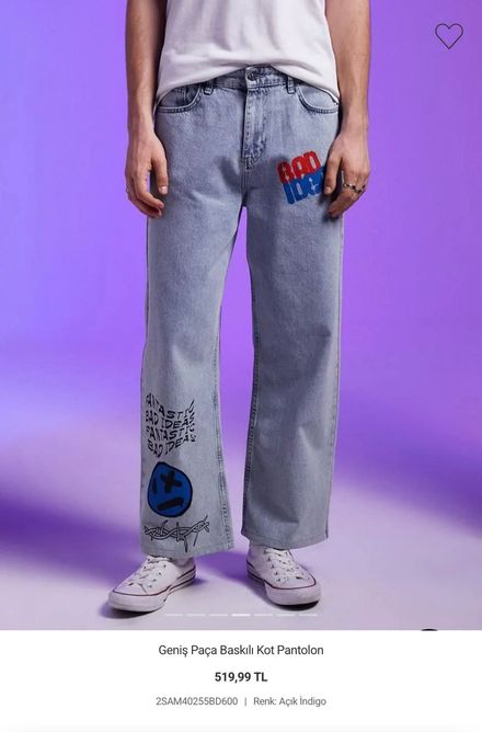Koton Baskılı Bol Paça Kot (W34/L32)
