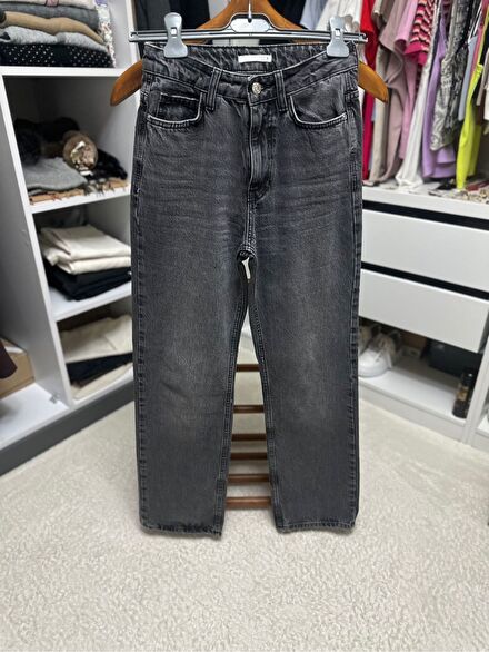 Zara straight fit Gri Jeans Pantolon