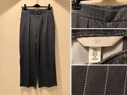 H&M Koyu Gri İnce Çizgili Kumaş Pantolon