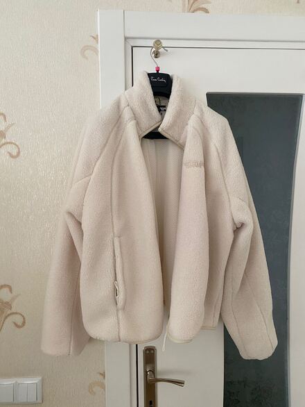 BERSHKA Unisex Ekru Oversize Peluş Ceket