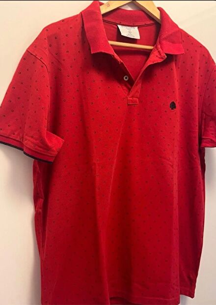 Kırmızı Desenli Polo Yaka T-Shirt