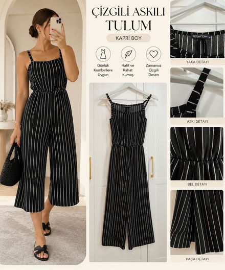 Çizgili Askılı Tulum