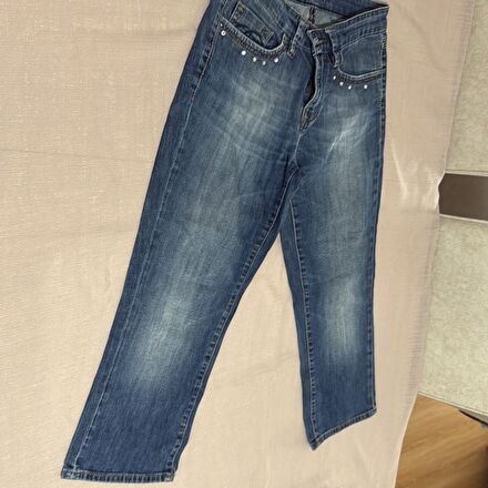 Mavi Taşlanmış Jean Pantolon