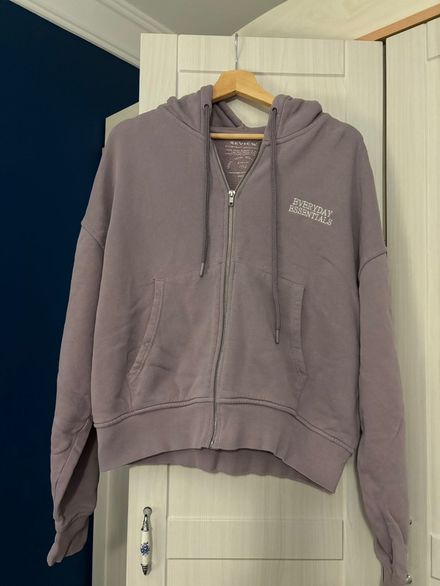 Lila Fermuarlı Kapüşonlu Sweatshirt
