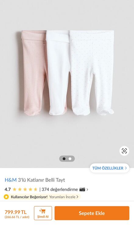 H&M 3'lü Bebek Ayaklı Tayt Seti