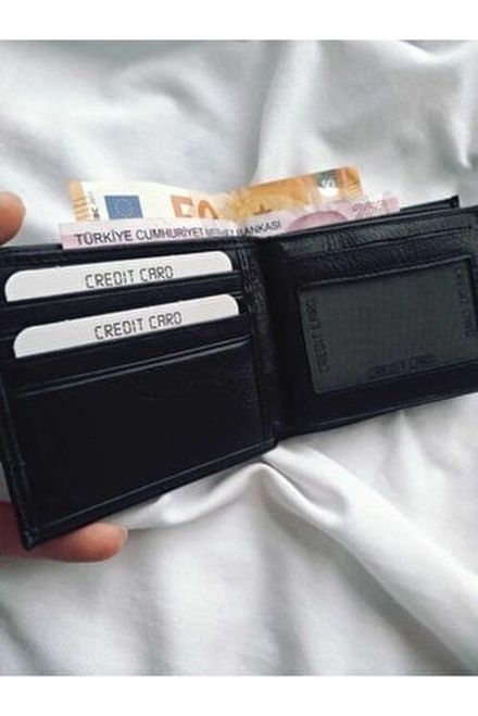 Siyah Deri Erkek Çok Bölmeli Cüzdan