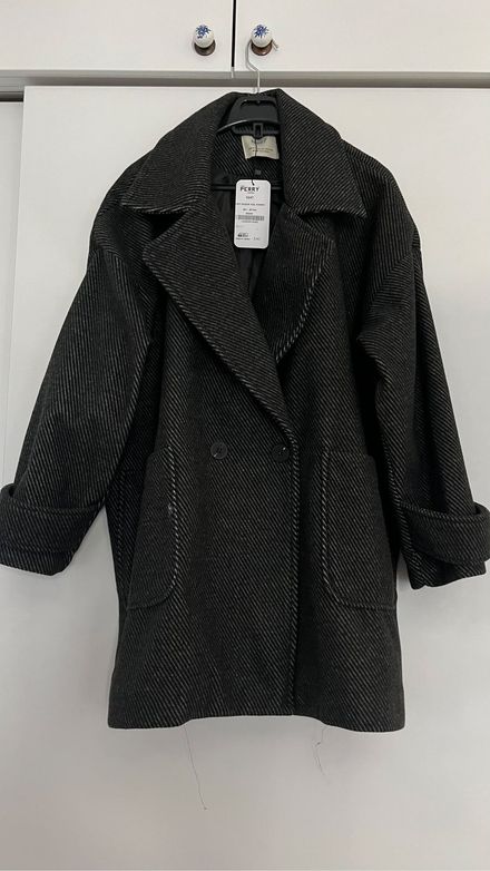 Kaşe çizgili oversize kalın kaban