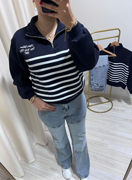 Çizgili Oversize sweet 3 iplik şardonlu