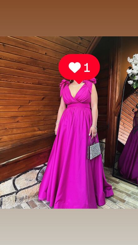 Pembe kol detay abiye