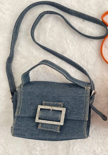 Mango taşlı jean mini çanta