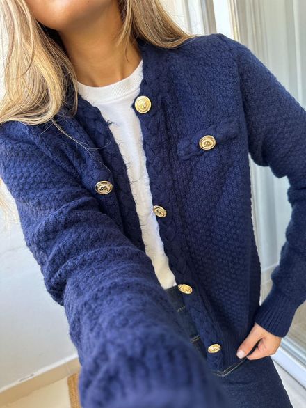 Lacivert Gold Düğmeli blazer Hırka