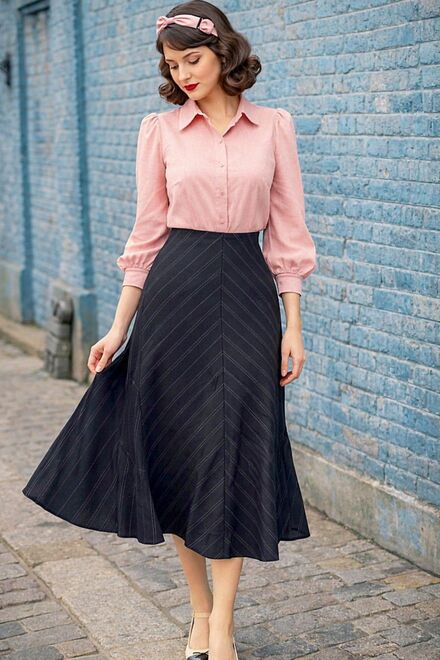 Vintage çizgili midi etek 🎁45-70