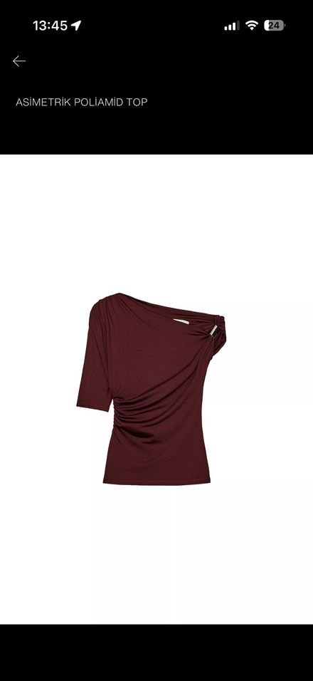 Zara Bordo Asimetrik Poliamid Bluz