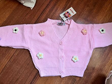 Bebek Pembe Çiçekli Hırka