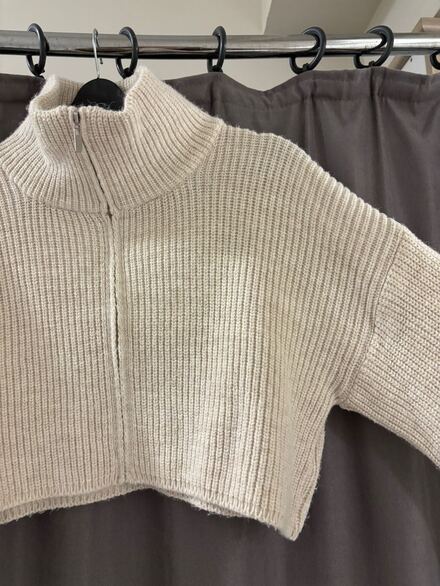 Addax bej kısa crop oversize hırka